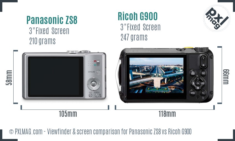 Panasonic ZS8 vs Ricoh G900 Screen and Viewfinder comparison