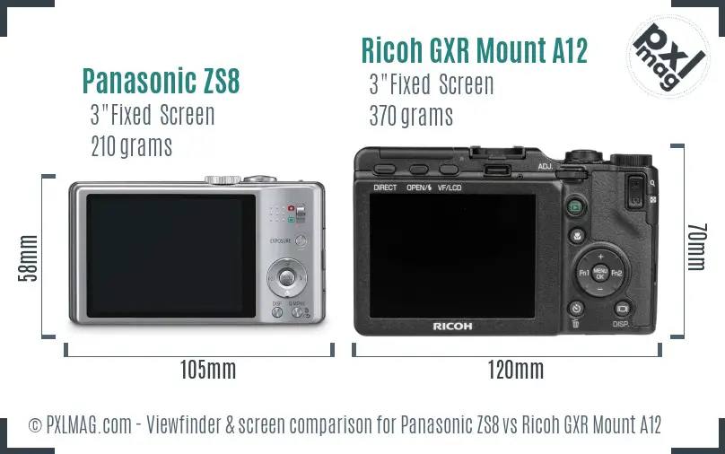 Panasonic ZS8 vs Ricoh GXR Mount A12 Screen and Viewfinder comparison