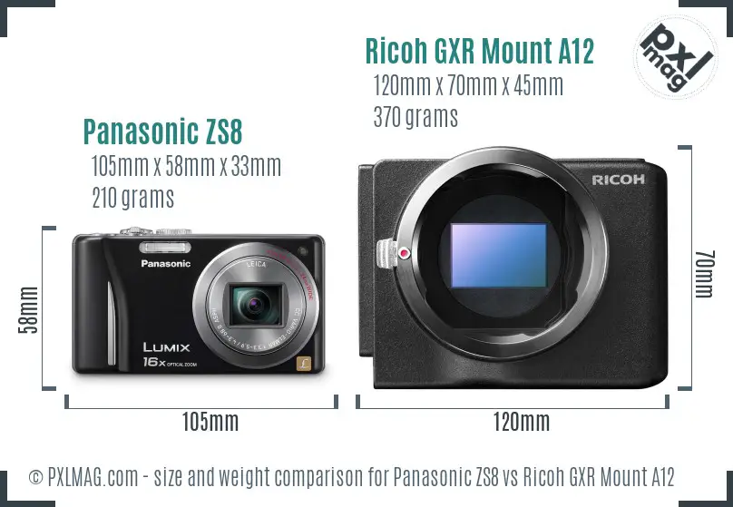 Panasonic ZS8 vs Ricoh GXR Mount A12 size comparison