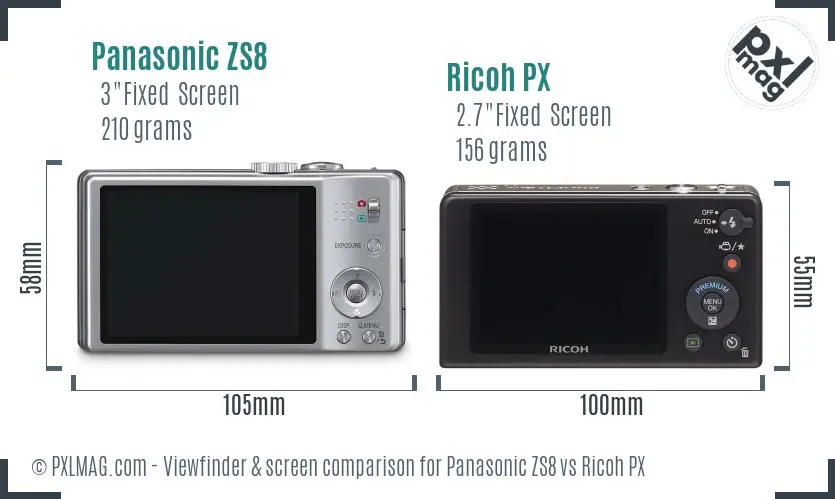 Panasonic ZS8 vs Ricoh PX Screen and Viewfinder comparison