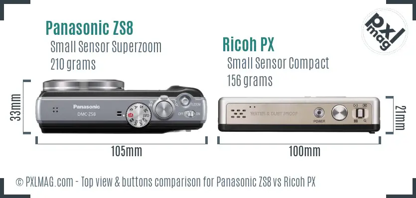Panasonic ZS8 vs Ricoh PX top view buttons comparison