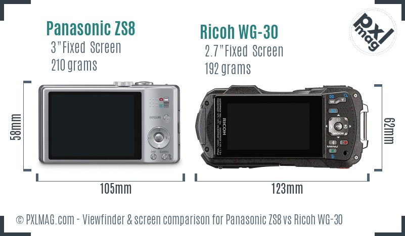 Panasonic ZS8 vs Ricoh WG-30 Screen and Viewfinder comparison