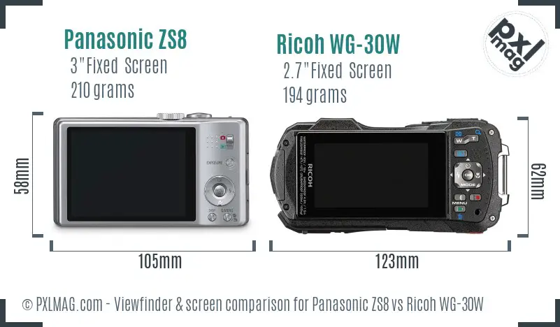 Panasonic ZS8 vs Ricoh WG-30W Screen and Viewfinder comparison