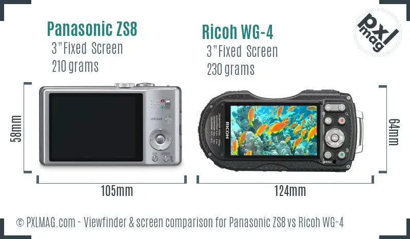 Panasonic ZS8 vs Ricoh WG-4 Screen and Viewfinder comparison