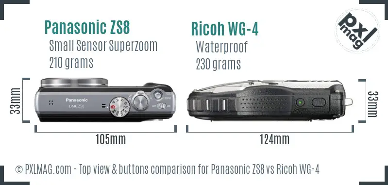 Panasonic ZS8 vs Ricoh WG-4 top view buttons comparison