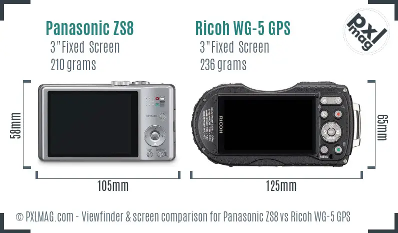 Panasonic ZS8 vs Ricoh WG-5 GPS Screen and Viewfinder comparison