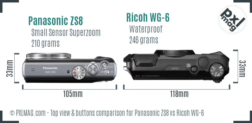 Panasonic ZS8 vs Ricoh WG-6 top view buttons comparison