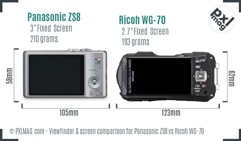 Panasonic ZS8 vs Ricoh WG-70 Screen and Viewfinder comparison