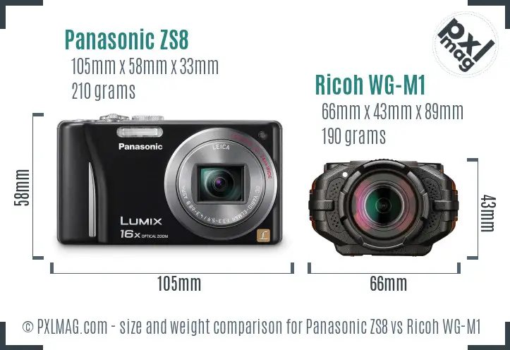 Panasonic ZS8 vs Ricoh WG-M1 size comparison