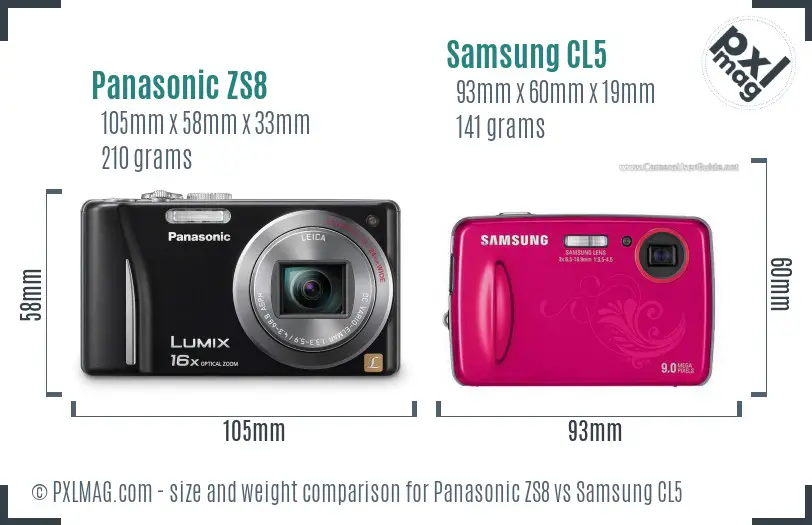 Panasonic ZS8 vs Samsung CL5 size comparison