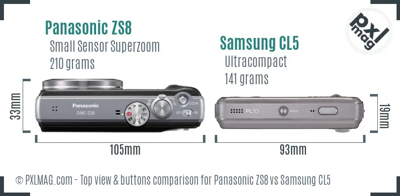Panasonic ZS8 vs Samsung CL5 top view buttons comparison