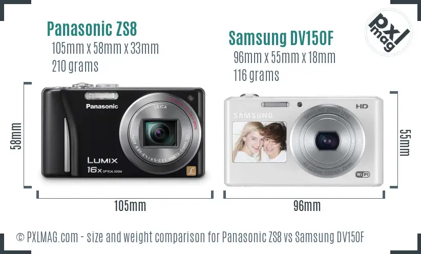 Panasonic ZS8 vs Samsung DV150F size comparison Panasonic ZS8 vs Samsung DV150F size comparison
