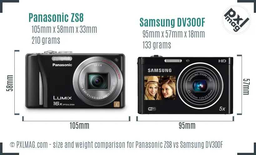 Panasonic ZS8 vs Samsung DV300F size comparison Panasonic ZS8 vs Samsung DV300F size comparison