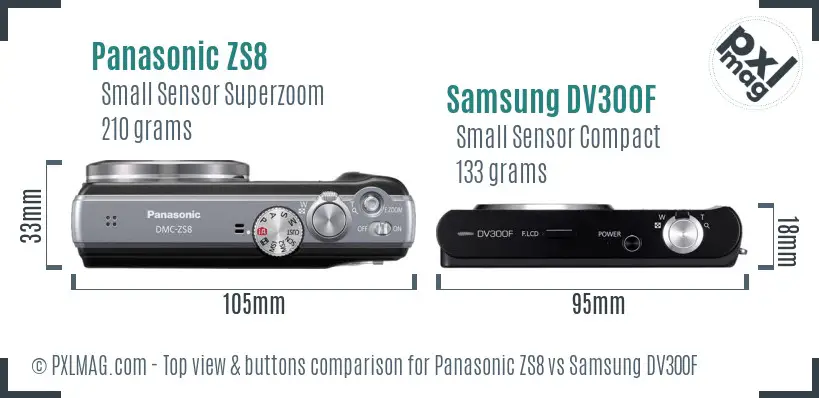 Panasonic ZS8 vs Samsung DV300F top view buttons comparison Panasonic ZS8 vs Samsung DV300F top view buttons comparison