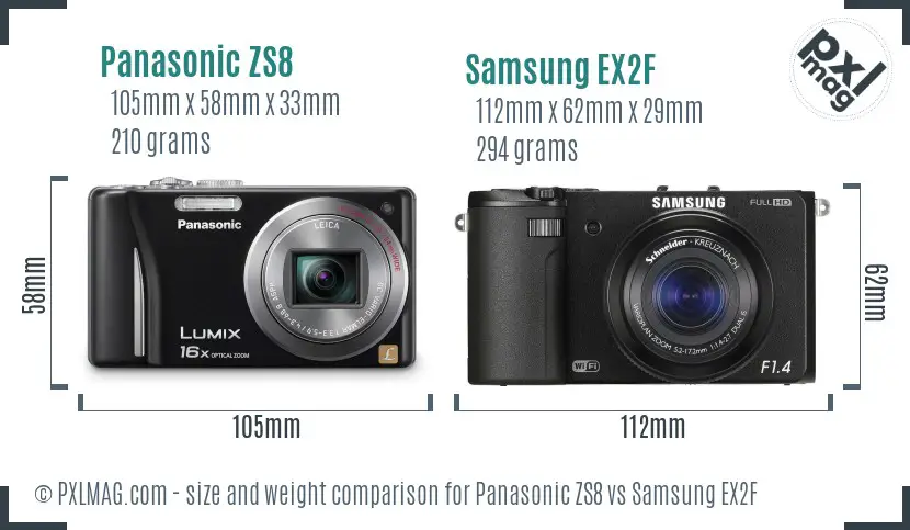 Panasonic ZS8 vs Samsung EX2F size comparison