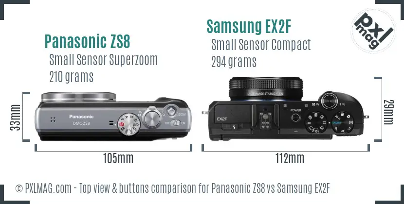 Panasonic ZS8 vs Samsung EX2F top view buttons comparison