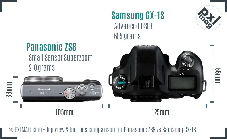 Panasonic ZS8 vs Samsung GX-1S top view buttons comparison Panasonic ZS8 vs Samsung GX-1S top view buttons comparison