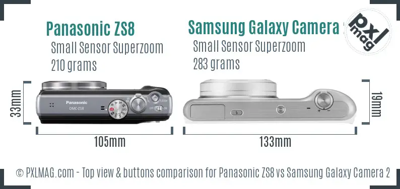 Panasonic ZS8 vs Samsung Galaxy Camera 2 top view buttons comparison