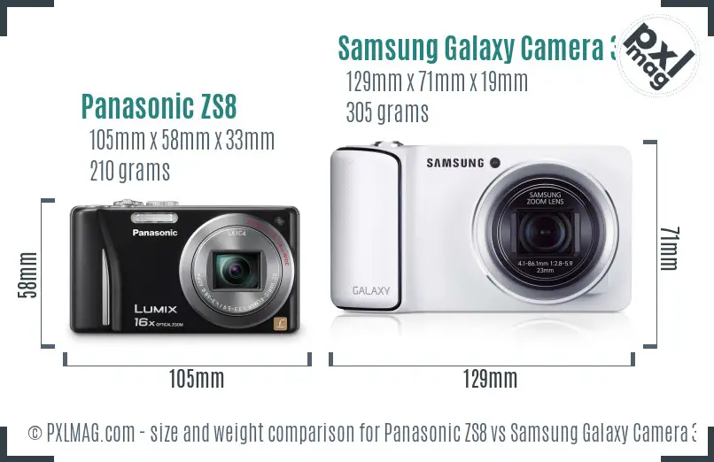 Panasonic ZS8 vs Samsung Galaxy Camera 3G size comparison