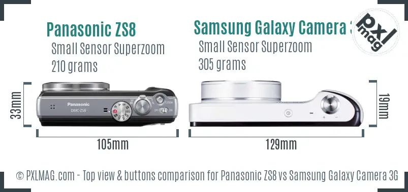 Panasonic ZS8 vs Samsung Galaxy Camera 3G top view buttons comparison
