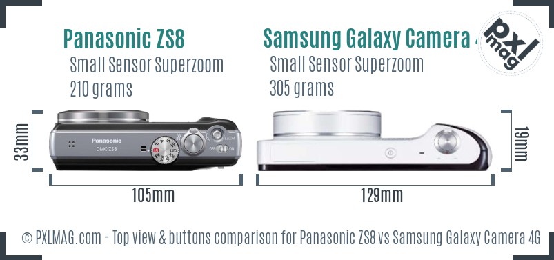 Panasonic ZS8 vs Samsung Galaxy Camera 4G top view buttons comparison