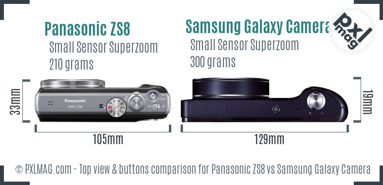 Panasonic ZS8 vs Samsung Galaxy Camera top view buttons comparison