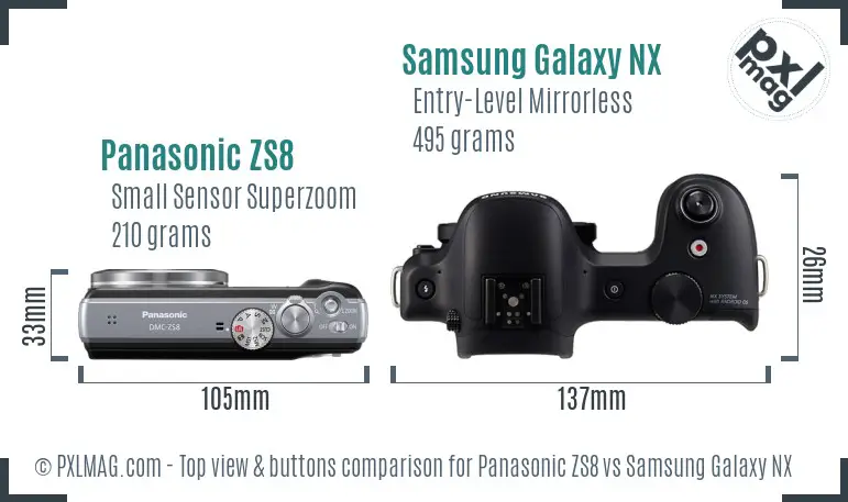 Panasonic ZS8 vs Samsung Galaxy NX top view buttons comparison