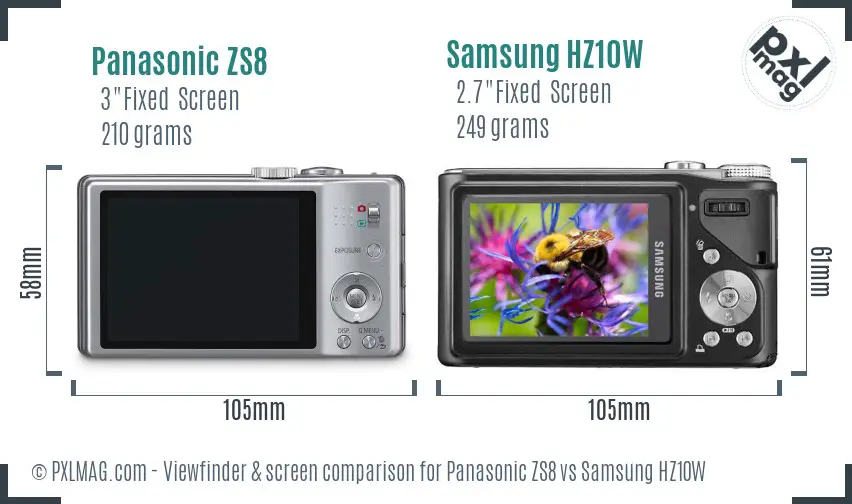 Panasonic ZS8 vs Samsung HZ10W Screen and Viewfinder comparison
