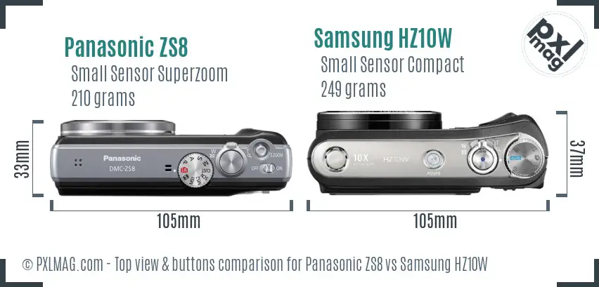 Panasonic ZS8 vs Samsung HZ10W top view buttons comparison