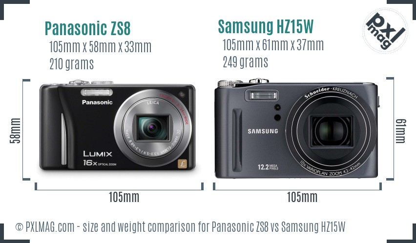 Panasonic ZS8 vs Samsung HZ15W size comparison Panasonic ZS8 vs Samsung HZ15W size comparison