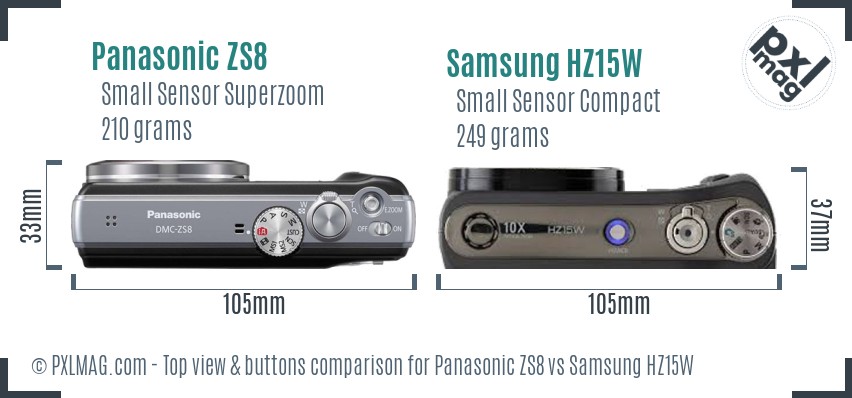 Panasonic ZS8 vs Samsung HZ15W top view buttons comparison