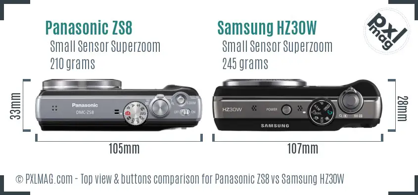 Panasonic ZS8 vs Samsung HZ30W top view buttons comparison