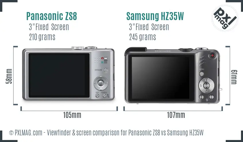 Panasonic ZS8 vs Samsung HZ35W Screen and Viewfinder comparison