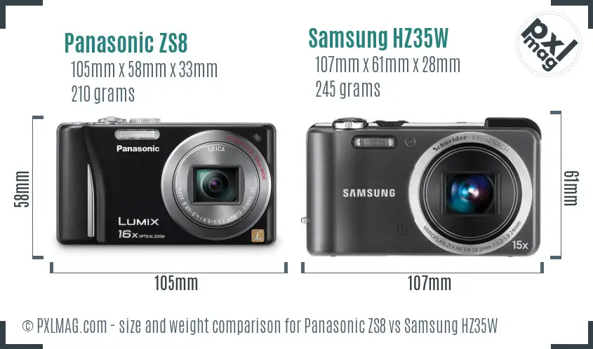 Panasonic ZS8 vs Samsung HZ35W size comparison