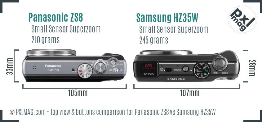 Panasonic ZS8 vs Samsung HZ35W top view buttons comparison