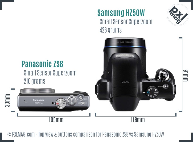 Panasonic ZS8 vs Samsung HZ50W top view buttons comparison