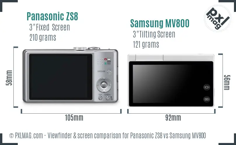 Panasonic ZS8 vs Samsung MV800 Screen and Viewfinder comparison