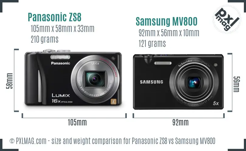 Panasonic ZS8 vs Samsung MV800 size comparison