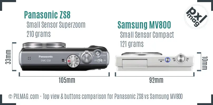 Panasonic ZS8 vs Samsung MV800 top view buttons comparison