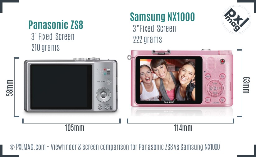 Panasonic ZS8 vs Samsung NX1000 Screen and Viewfinder comparison