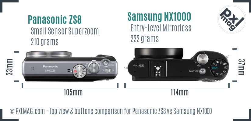 Panasonic ZS8 vs Samsung NX1000 top view buttons comparison