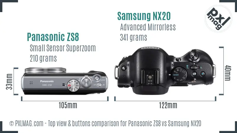 Panasonic ZS8 vs Samsung NX20 top view buttons comparison