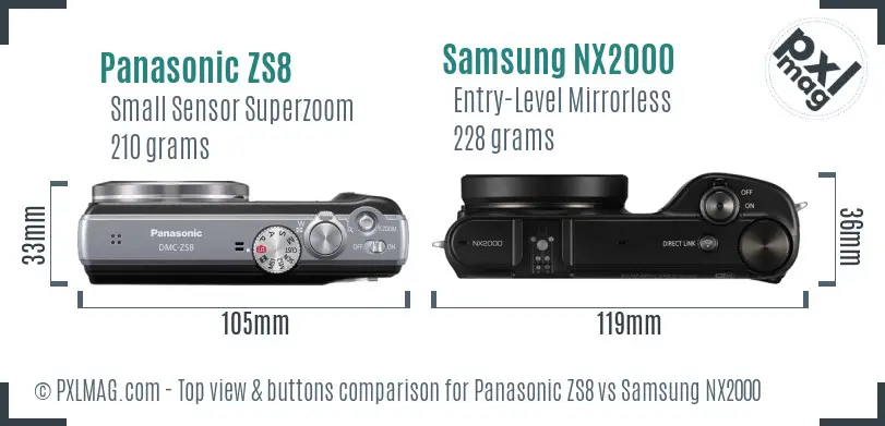 Panasonic ZS8 vs Samsung NX2000 top view buttons comparison