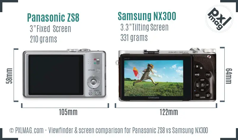 Panasonic ZS8 vs Samsung NX300 Screen and Viewfinder comparison