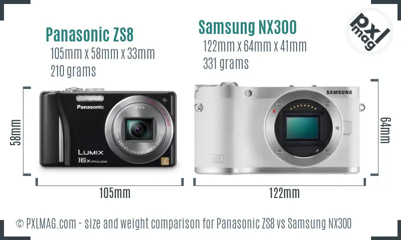 Panasonic ZS8 vs Samsung NX300 size comparison