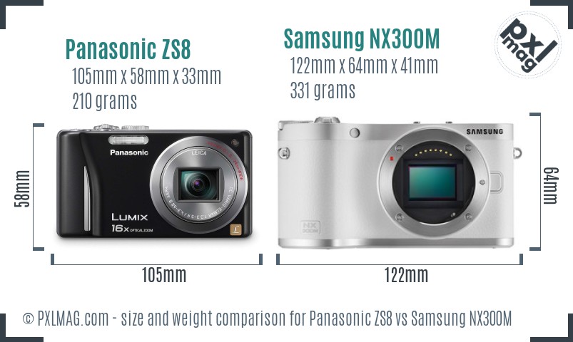 Panasonic ZS8 vs Samsung NX300M size comparison
