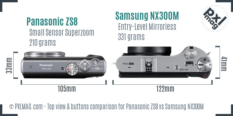 Panasonic ZS8 vs Samsung NX300M top view buttons comparison