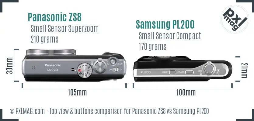 Panasonic ZS8 vs Samsung PL200 top view buttons comparison