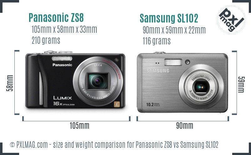 Panasonic ZS8 vs Samsung SL102 size comparison