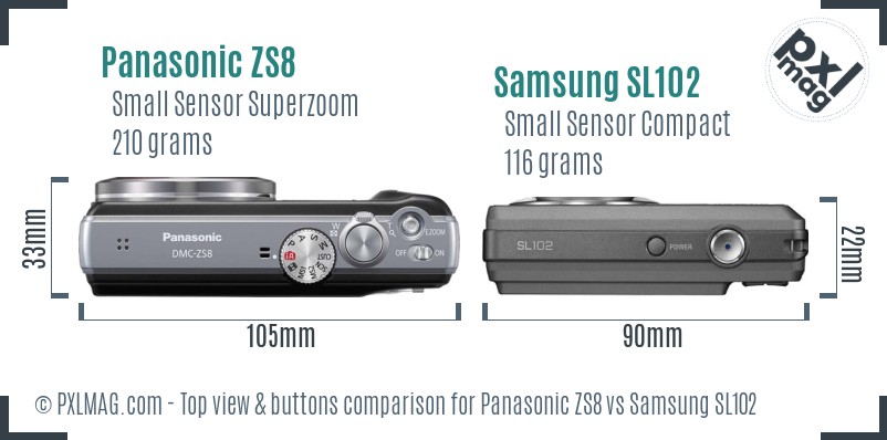 Panasonic ZS8 vs Samsung SL102 top view buttons comparison